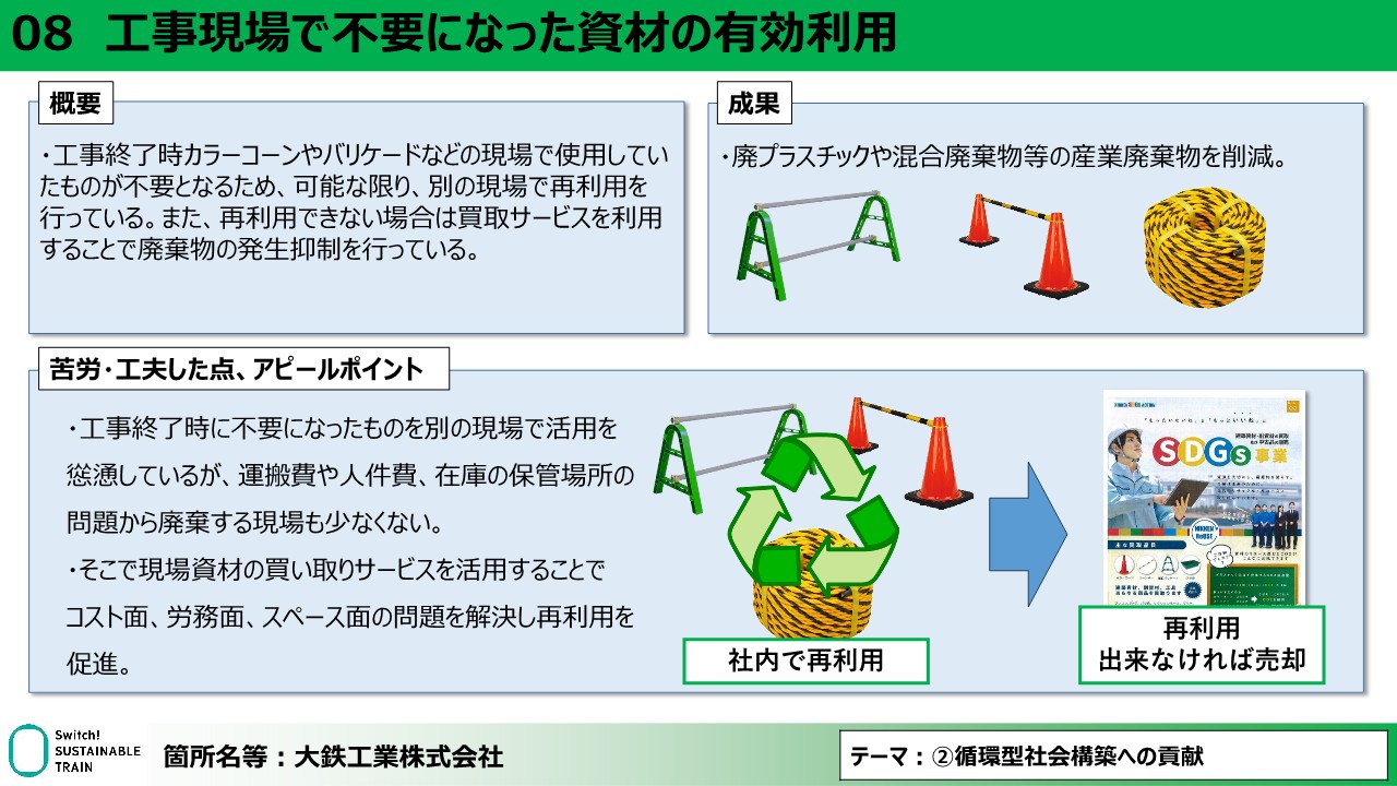 工事現場で不要になった資材の有効利用